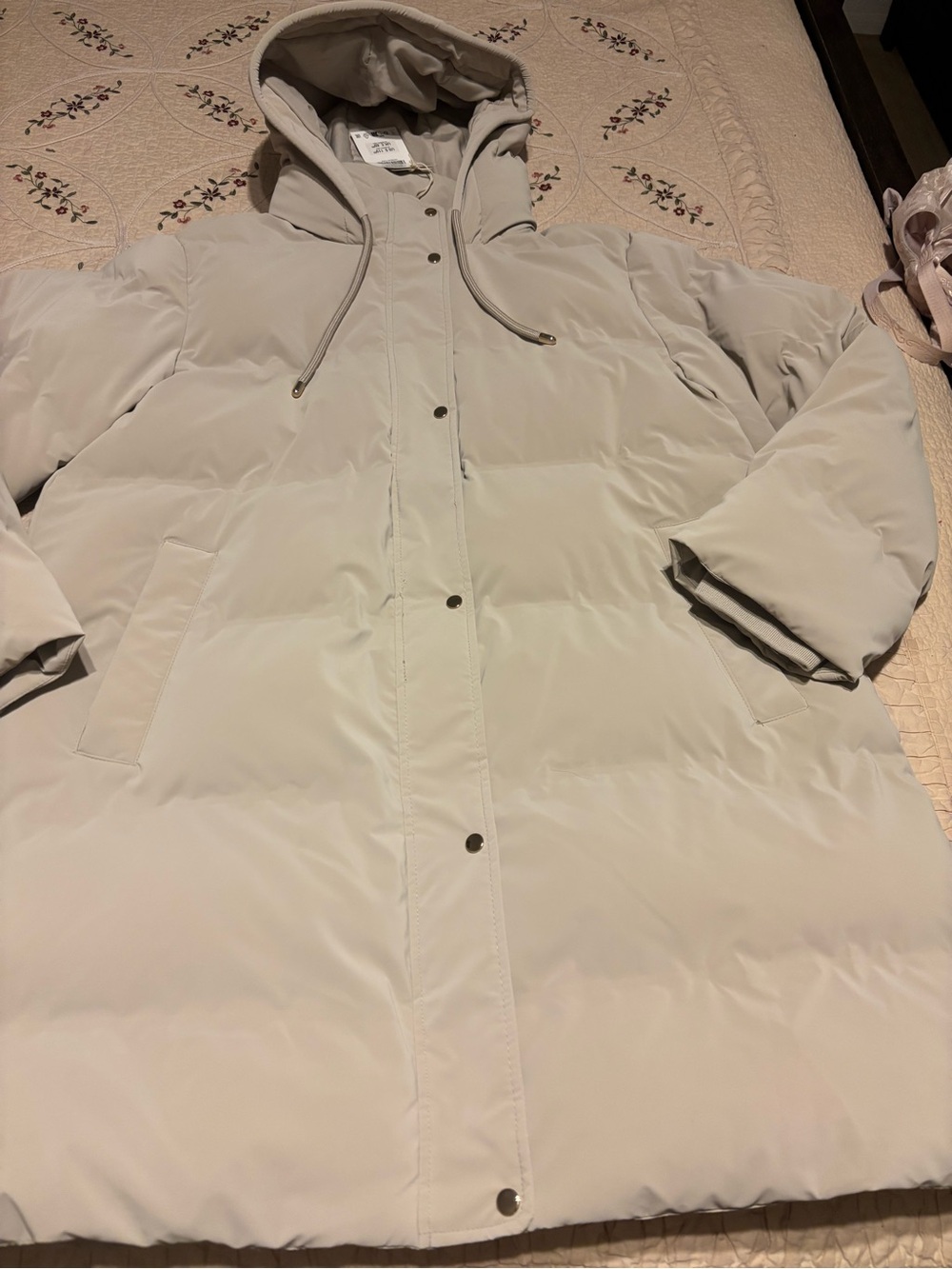 Zara Hooded Oversized Puffer Coat in Light Beige